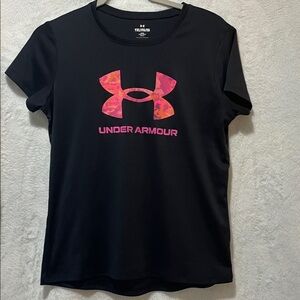 Under Armour Women's Black Tee with Vibrant Pink Logo